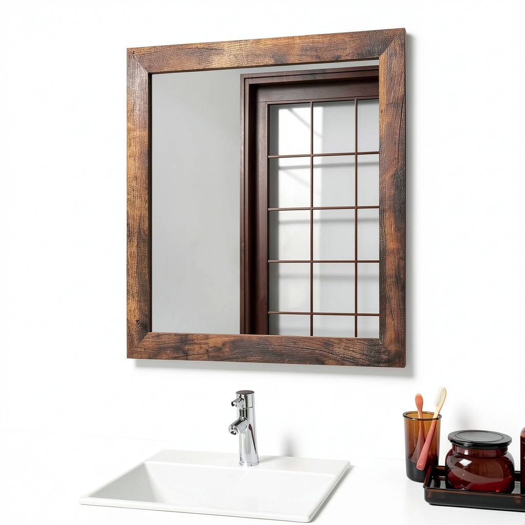 Stickyart wood mirror border applied to a bathroom mirror