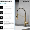 AIMADI Brushed Gold LED Kitchen Faucet Modern Gooseneck-5