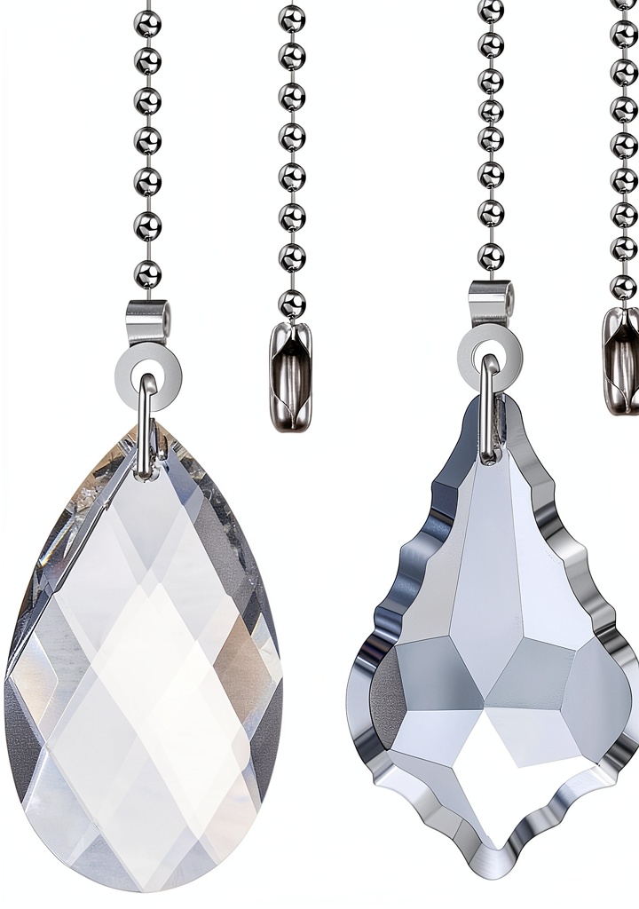 LINGTONG crystal glass ceiling fan pull chain in silver finish