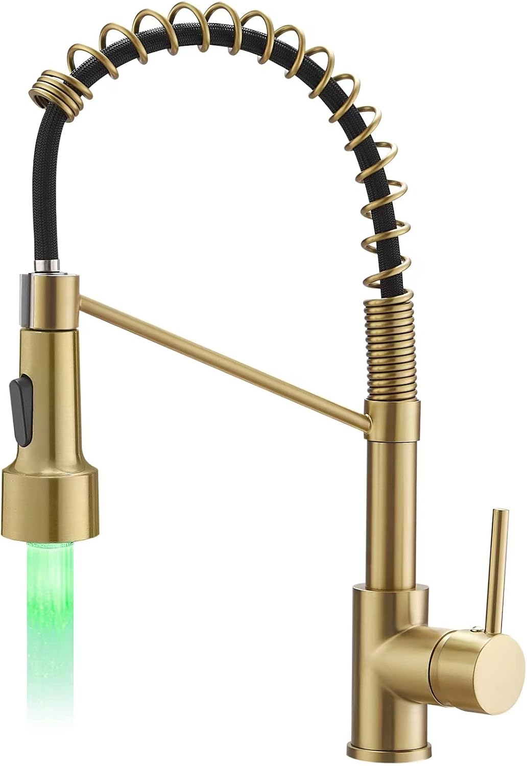 AIMADI Brushed Gold LED Kitchen Faucet installed in a modern sink