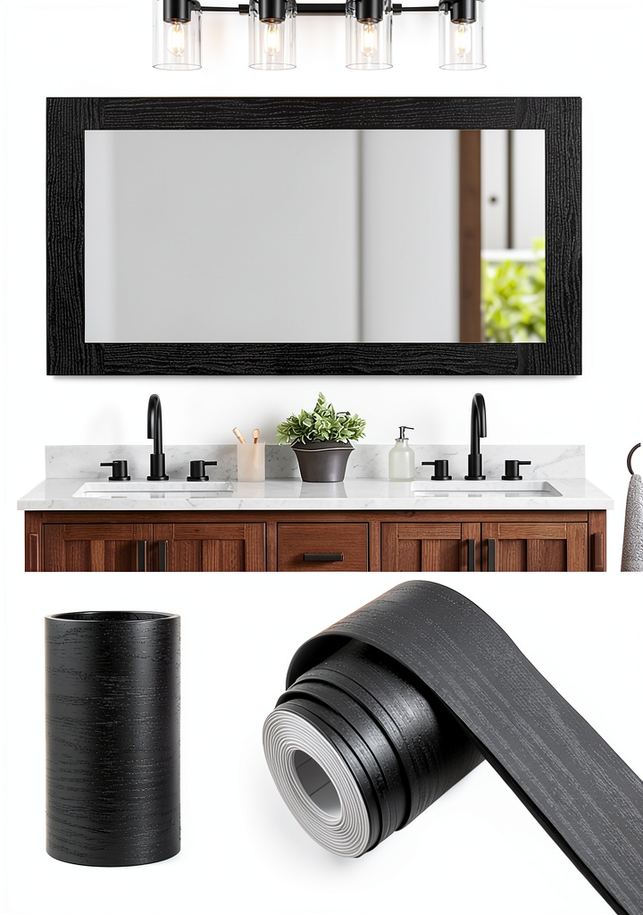 Alened PVC mirror frame border applied to a bathroom mirror