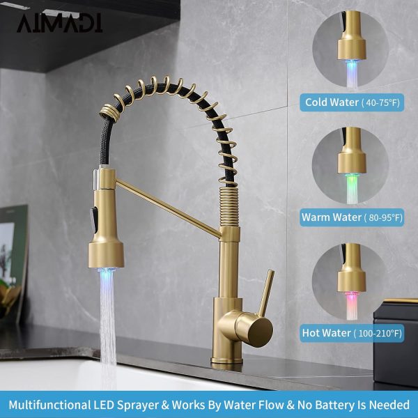 AIMADI Brushed Gold LED Kitchen Faucet Modern Gooseneck-1