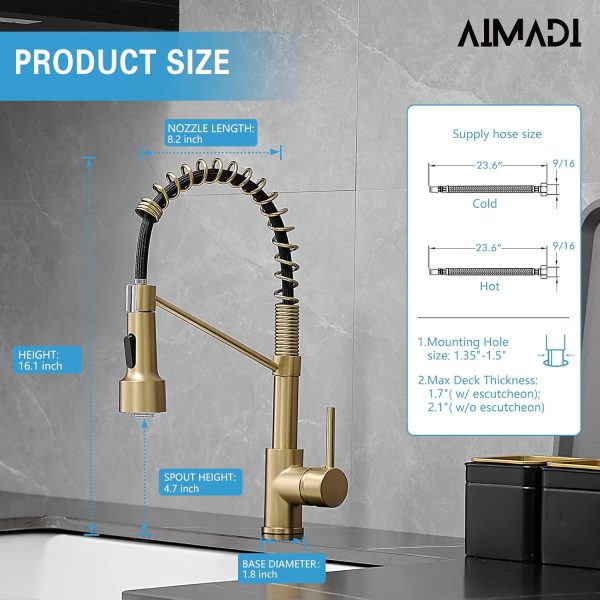 AIMADI Brushed Gold LED Kitchen Faucet Modern Gooseneck-4