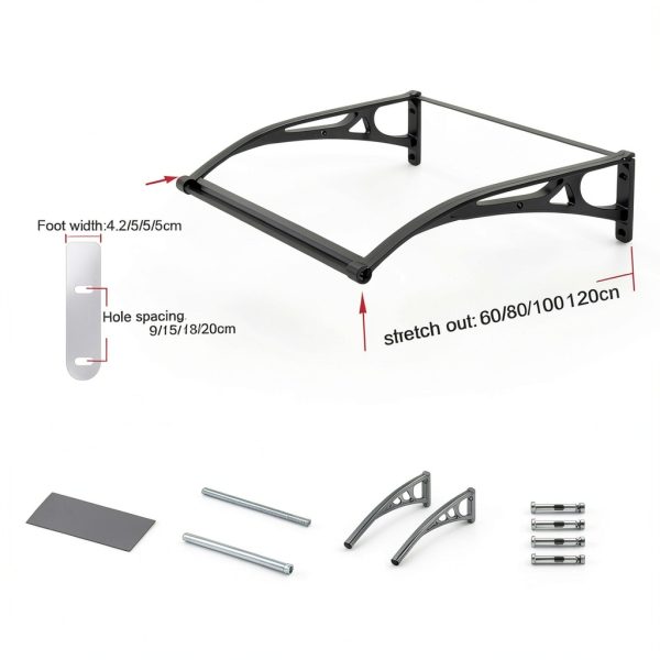 Awning PQRJFVIE Door Entrance 60x60cm Polycarbonate Aluminum Bracket-6