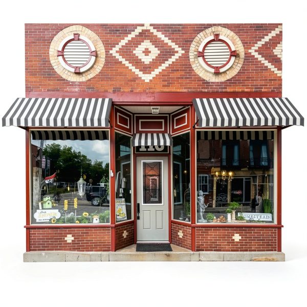 Awntech 10' Dallas Retro (124.5"-18"-24") Straight Slope Fixed Awning with Anodized Arms, Black/White Stripe-3