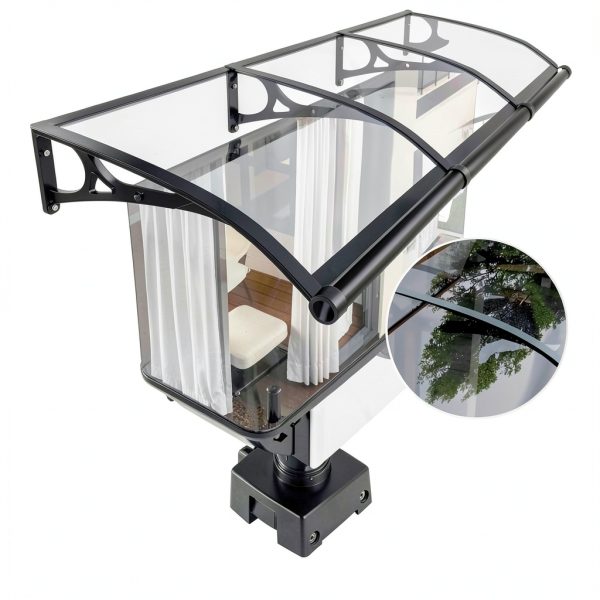 Awning PQRJFVIE Door Entrance 60x60cm Polycarbonate Aluminum Bracket-3