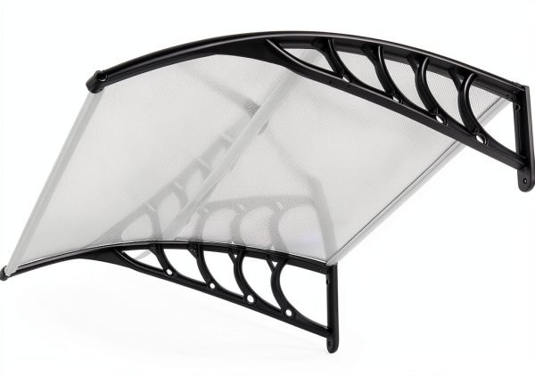 Outvita Window Awning Door Canopy 40"x35.4", Polycarbonate Cover Front Door Outdoor Patio Awning Canopy UV Rain Snow Sunlight Protection Hollow Sheet, Clear Board & Black Bracket-3