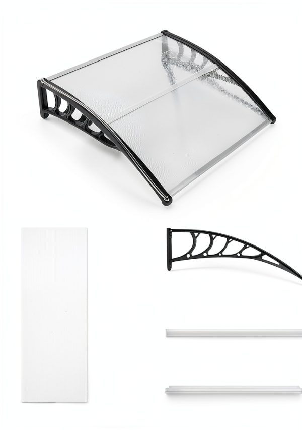 Outvita Window Awning Door Canopy 40"x35.4", Polycarbonate Cover Front Door Outdoor Patio Awning Canopy UV Rain Snow Sunlight Protection Hollow Sheet, Clear Board & Black Bracket-4