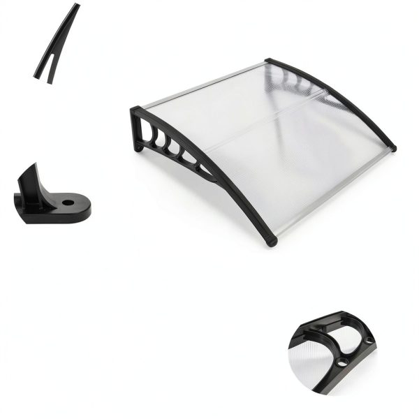 Outvita Window Awning Door Canopy 40"x35.4", Polycarbonate Cover Front Door Outdoor Patio Awning Canopy UV Rain Snow Sunlight Protection Hollow Sheet, Clear Board & Black Bracket-5