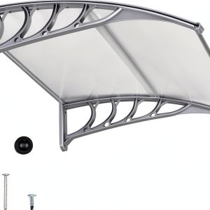 Window Awning Outvita 40x35.4in Clear Polycarbonate Canopy Grey-0