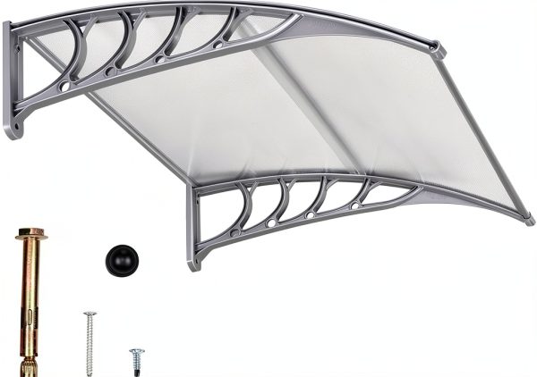 Window Awning Outvita 40x35.4in Clear Polycarbonate Canopy Grey-0