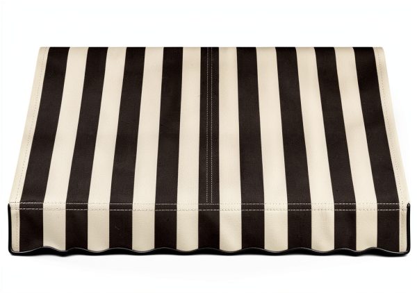 Awntech 10' Dallas Retro (124.5"-18"-24") Straight Slope Fixed Awning with Anodized Arms, Black/White Stripe-1