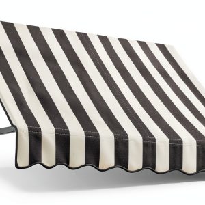 Awntech 10' Dallas Retro (124.5"-18"-24") Straight Slope Fixed Awning with Anodized Arms, Black/White Stripe-0