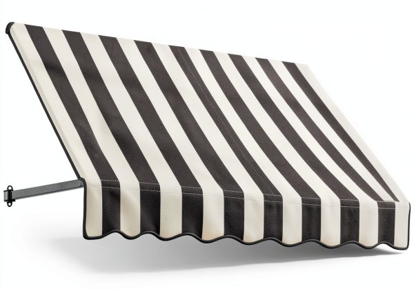 Awntech 10' Dallas Retro (124.5"-18"-24") Straight Slope Fixed Awning with Anodized Arms, Black/White Stripe-0