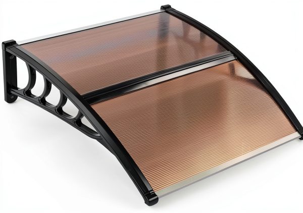 Window Awning Outvita 40x35in Polycarbonate Canopy Brown/Black Bracket-0