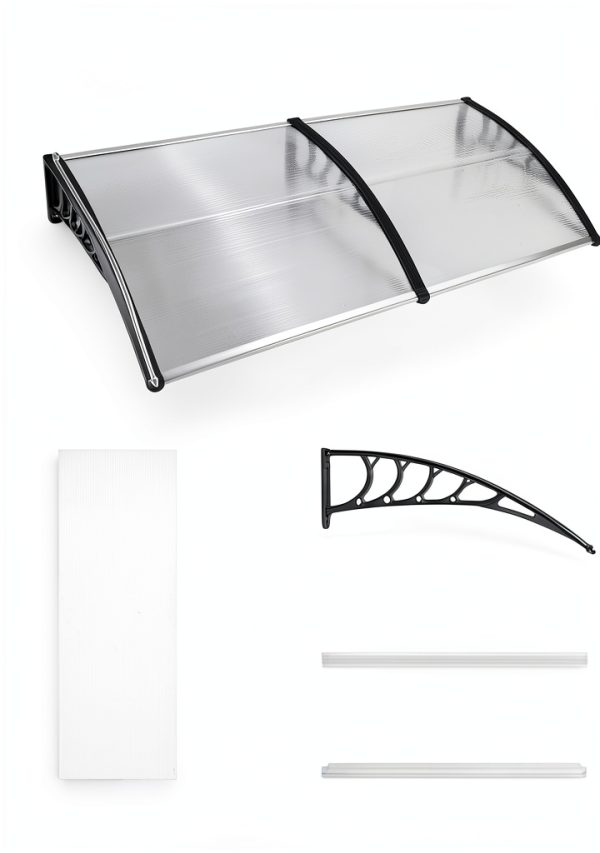 Window Awning Outvita 77x35.4 Polycarbonate Canopy Black Bracket-3