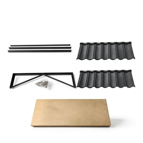 52" x 31" Metal Door Awning, Outdoor Front Door & Window Canopy, All-Weather Fixed Steel Frame Rain & Snow Shelter with Tile Shaped Metal Awning for Exterior Entrance Porch Window-4