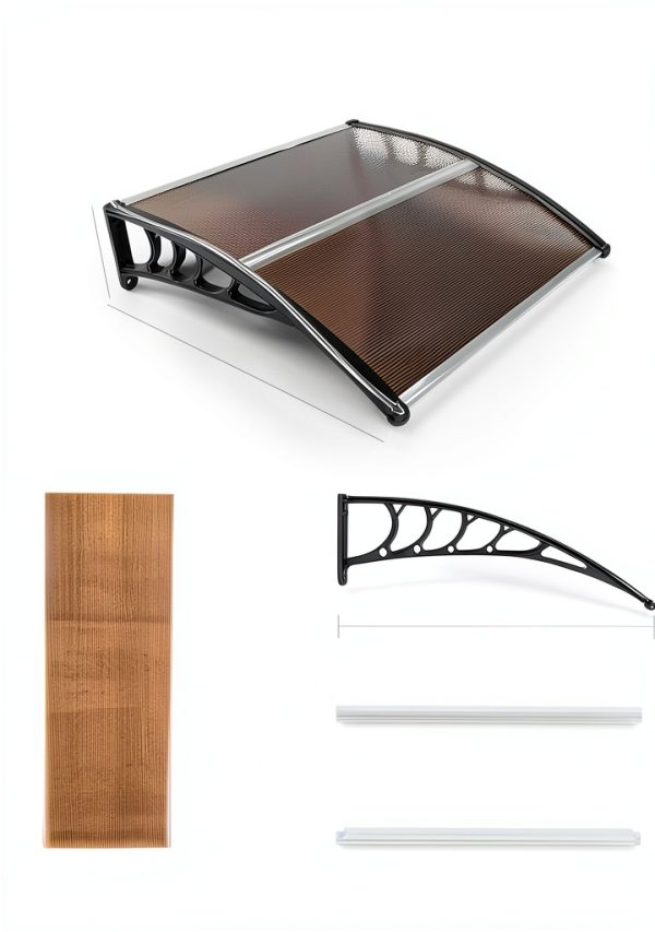 Window Awning Outvita 40x35in Polycarbonate Canopy Brown/Black Bracket-3