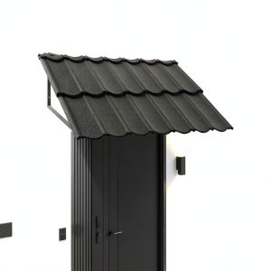52" x 31" Metal Door Awning, Outdoor Front Door & Window Canopy, All-Weather Fixed Steel Frame Rain & Snow Shelter with Tile Shaped Metal Awning for Exterior Entrance Porch Window-0