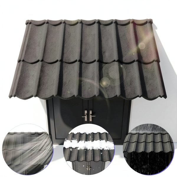 52" x 31" Metal Door Awning, Outdoor Front Door & Window Canopy, All-Weather Fixed Steel Frame Rain & Snow Shelter with Tile Shaped Metal Awning for Exterior Entrance Porch Window-2