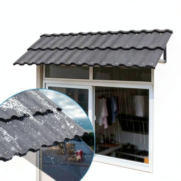 Fixed Window Awning Jasdego Aluminum 52in W x 31in H Gray-4